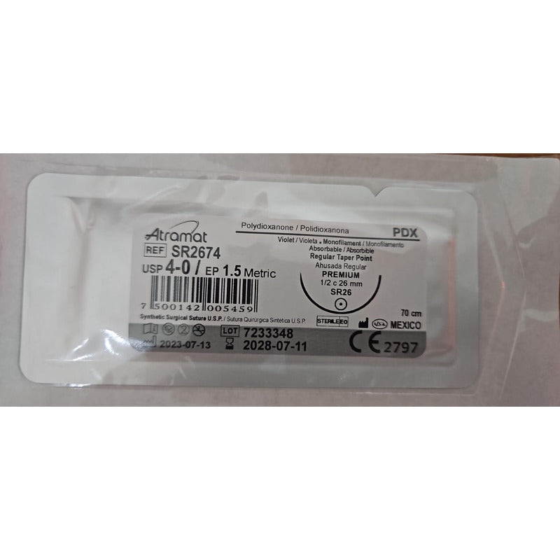 Atramat Sutura Pdx  Pds Polidioxanona 4-0 Redonda 26mm Gris