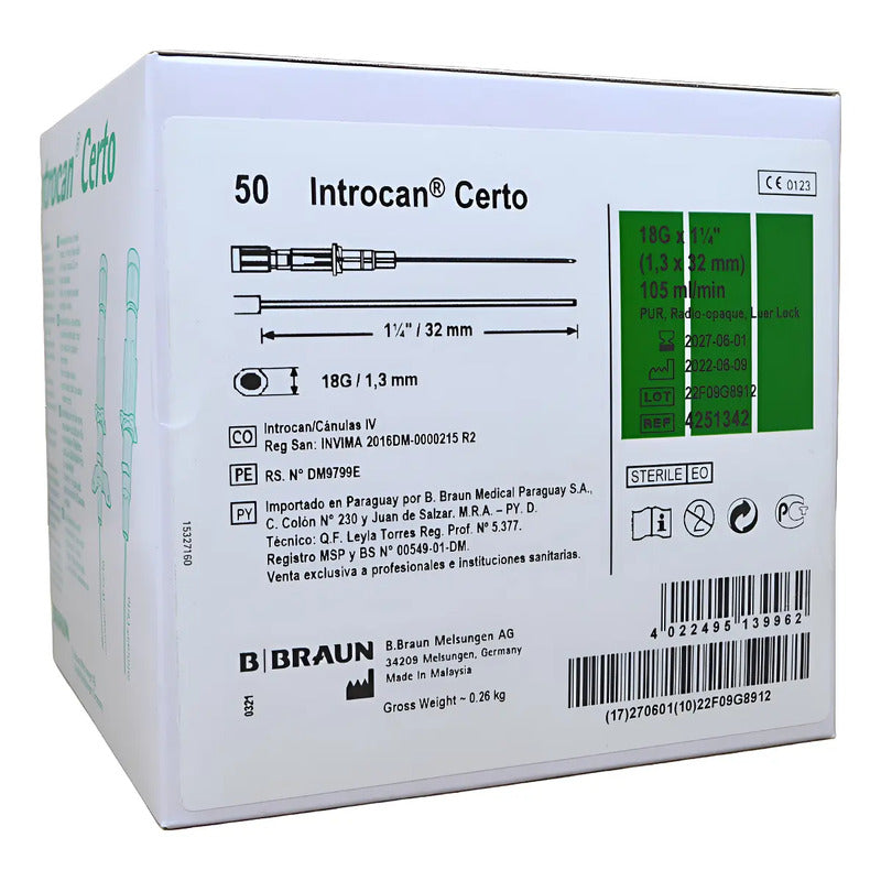 Cateter Intravenoso Introcan Certo  Jelco 18g