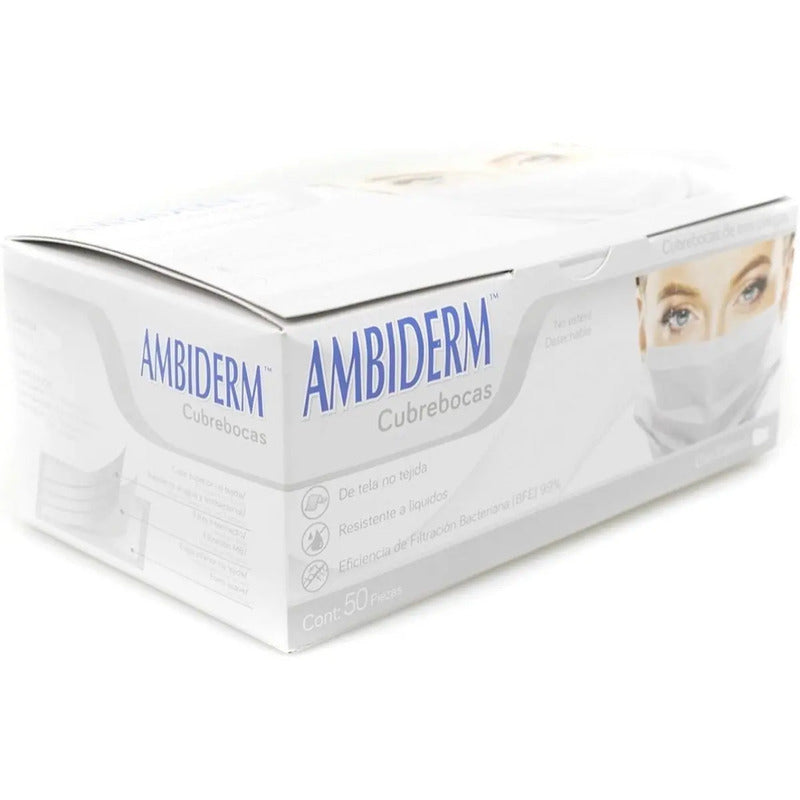 Cubre Bocas 3 Pliegos Ambiderm Blanco Caja C/50 Liso
