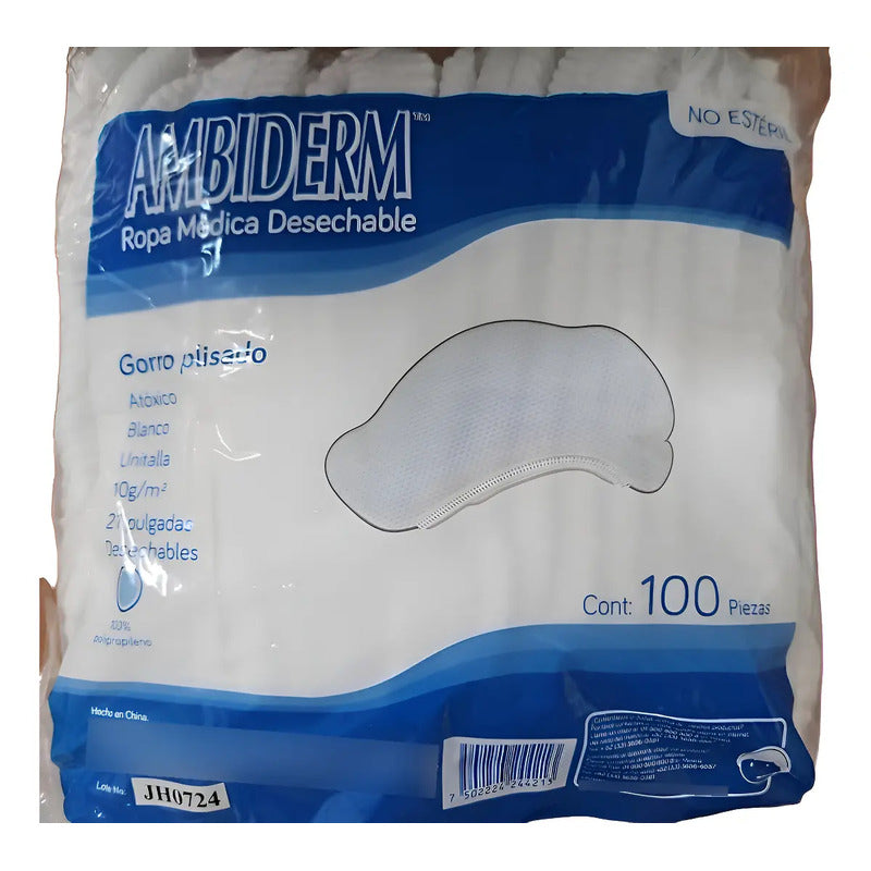 Cofia Plisada Blanca Ambiderm Desechable Caja C/100 Pzs