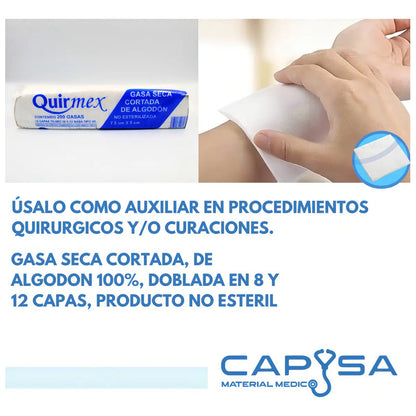Gasas No Estériles Quirmex 7.5x5 Cm Paquete C/200 Piezas 12c Blanco