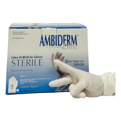 Guantes Descartables Estériles Ambiderm Cirujano Color Natural Talle 6 De Látex Con Polvo X 100 Unidades
