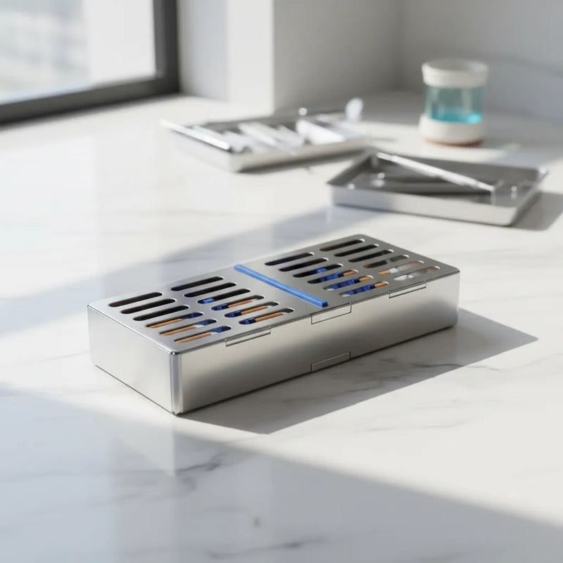 Caja Para Esterilizar Para 7 Pikas De Otorrino O Dental Plateado