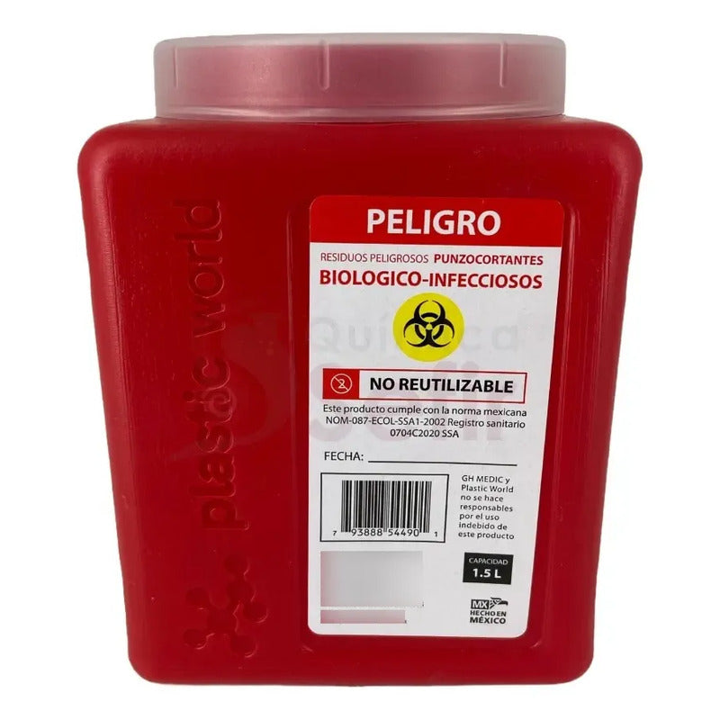 Bote Rpbi Contenedor Recolector 1.5 Lts Punzocortante Rojo Rojo