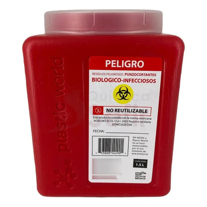 Bote Rpbi Contenedor Recolector 1.5 Lts Punzocortante Rojo Rojo