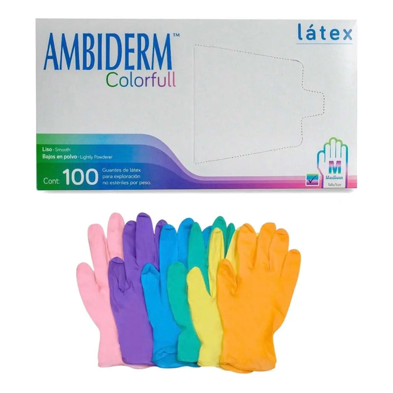 Guante De Látex Ambiderm Colorfull Color Surtido Con Polvo Surtido M