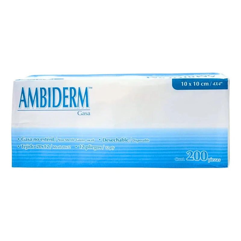 Gasa No Esteril Ambiderm 10x10 Cm. 200 Pzas Blanco