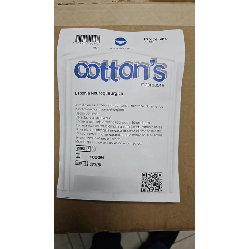 Cotonoide Neuroquirúrgico 1 Sobres Con 10pz De 13x76mm Blanco