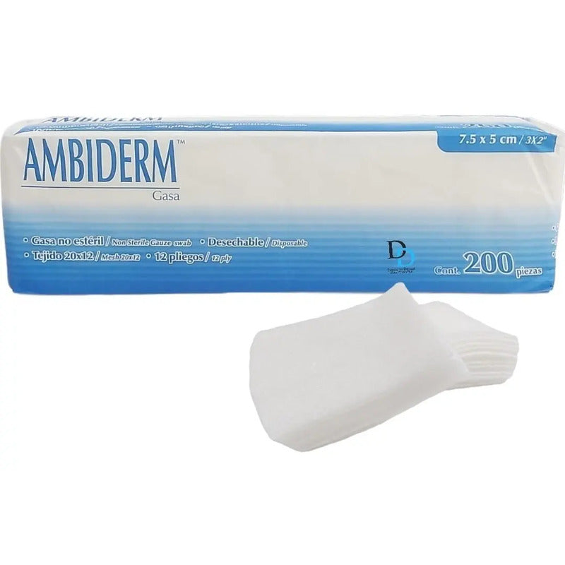 Gasas Paquete Con 200 Piezas 7.5 X 5cm Facial Ambiderm