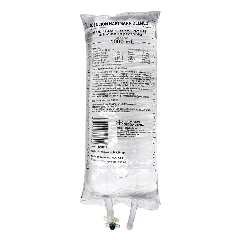 Solución Hartmann Delmed Solución Inyectable, 1 Bolsa 1000 Ml