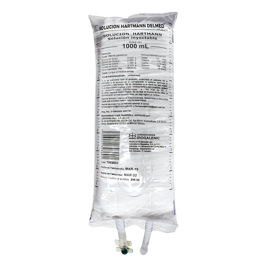 Solución Hartmann Delmed Solución Inyectable, 1 Bolsa 1000 Ml