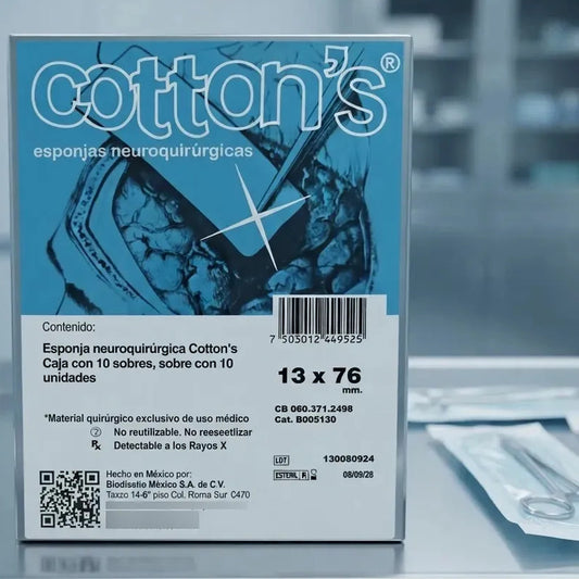 10 Sobres De Cotonoide Neuroquirúrgico 13x76mm Neuroesponja Blanco