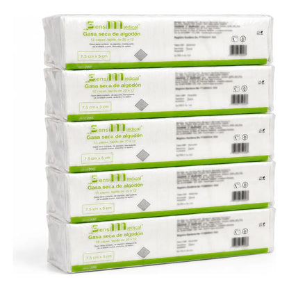 1000 Gasas De Algodón No Estéril 7.5x5cm Sensimedical Beige