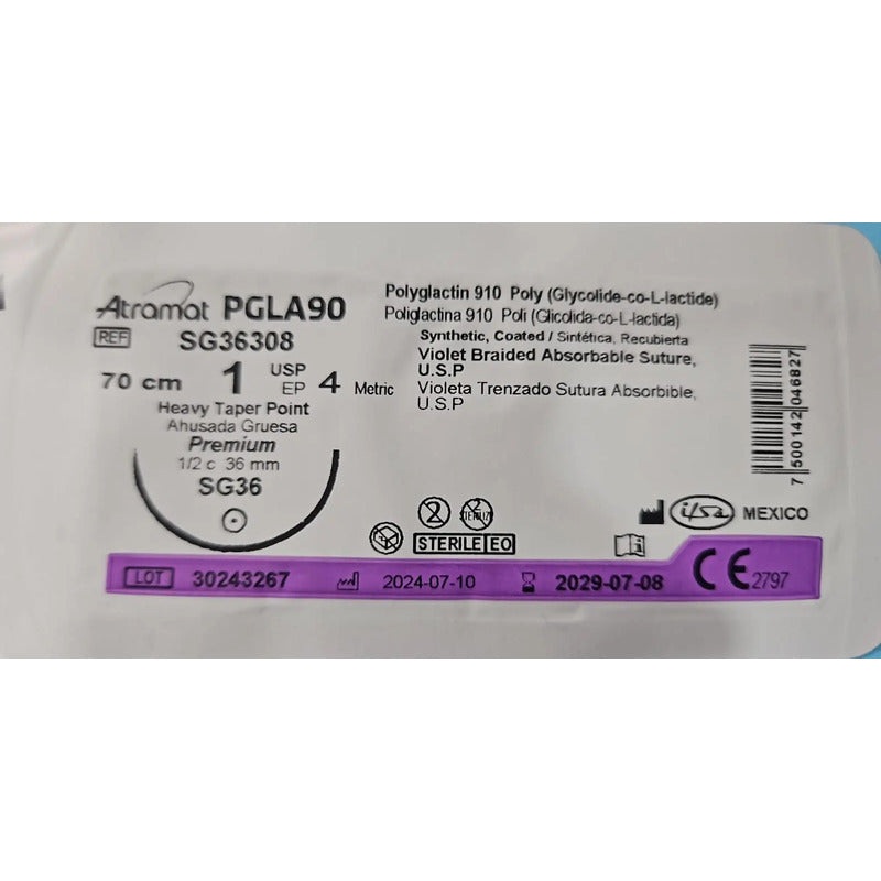 Sutura Atramat Poliglactina 910 Tipo Vicryl Tamaños A Elegir 1 Redondo 36mm