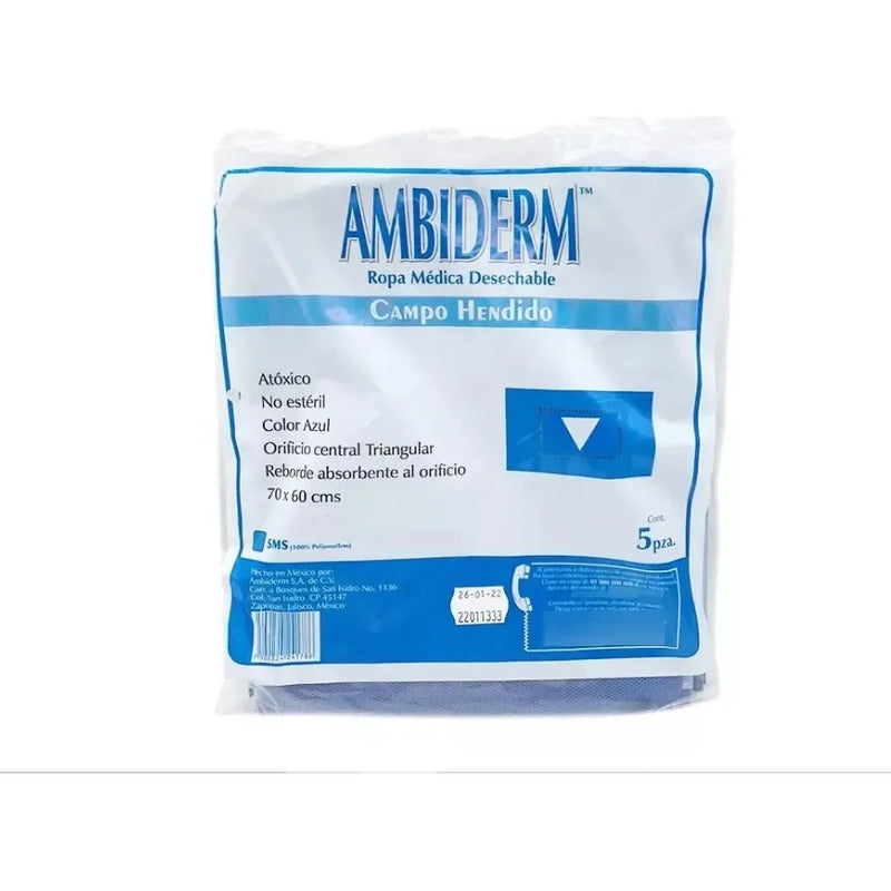 Campo Hendido Ambiderm No Esteril 60x70 Triangulo 25 Pzas Azul 70x60