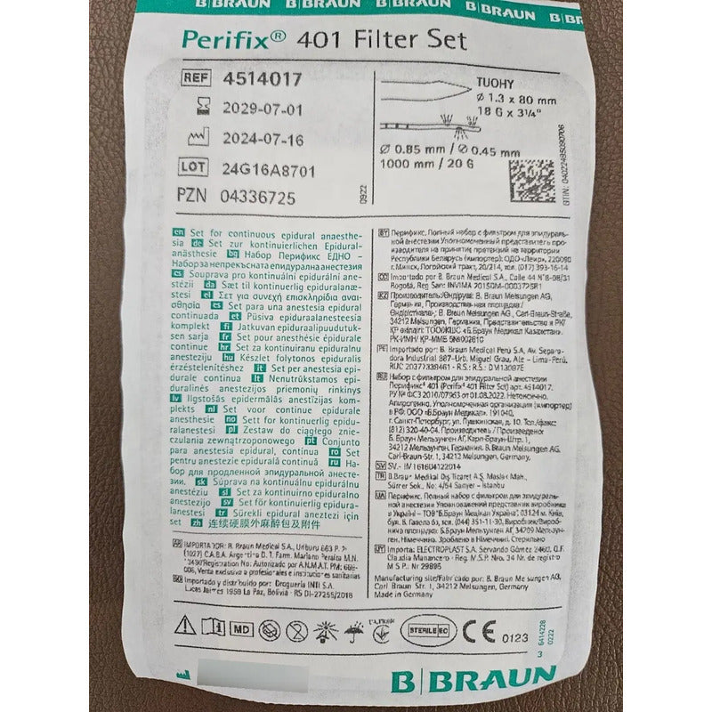 Set Para Anestesia Epidural Perifix 401
