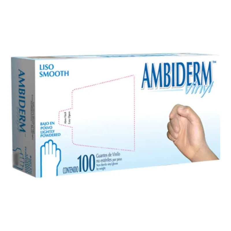 Guantes Descartables Ambiderm Bp Color Transparente Talle M De Vinilo Con Polvo X 100 Unidades