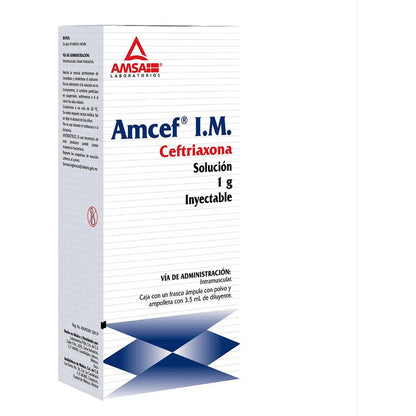 Amcef Im Solución Inyectable 1 G/3,5 Ml, 1 Frasco Ámpula + 1 Ampolleta Solvente 3,5 Ml