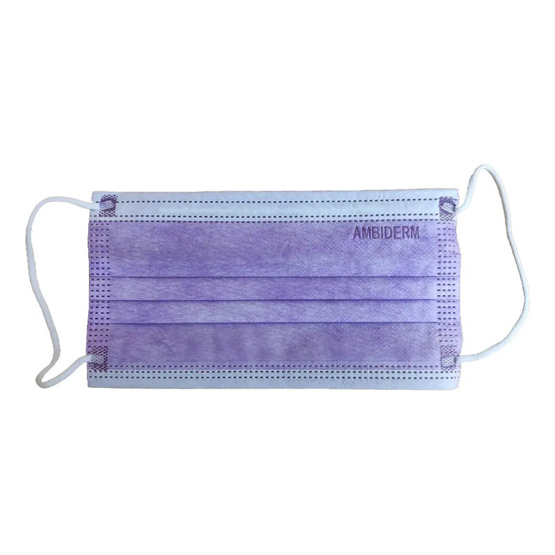 1 Caja Con 50 Pzas Cubre Bocas Tripliegue Ambiderm Violeta Violeta No Tejida
