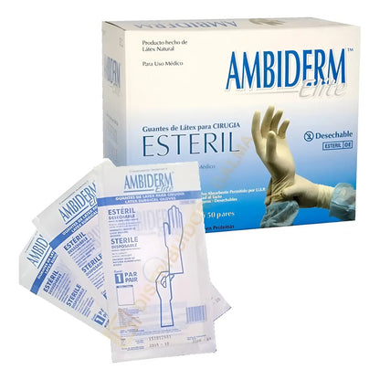 Guante Latex Ambiderm Cirujano Esteril Caja 100 Pz. Talla 6.5 Natural