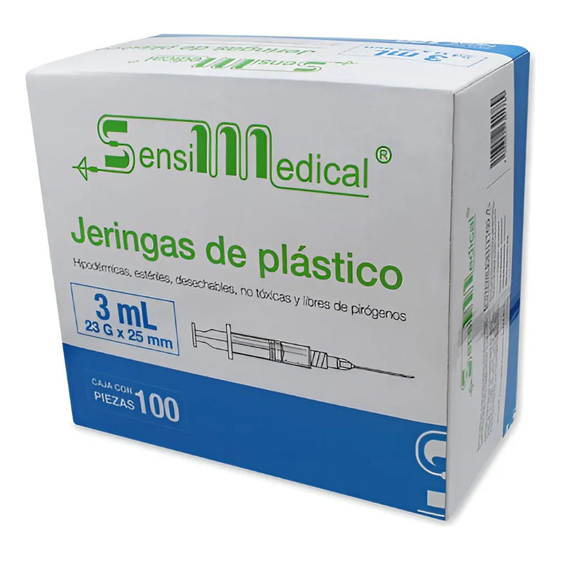 Jeringa Sensi Medical 3ml Con Aguja 23g X 25mm Azul Caja De 100 Unidades 3 Ml
