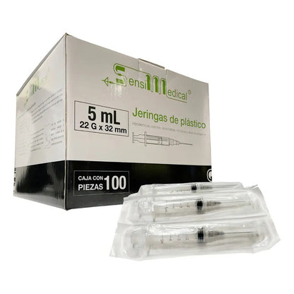 Jeringa Sensimedical 5ml C/aguja 22gx32mm Negro Caja C/100pz Capacidad En Volumen 5 Ml
