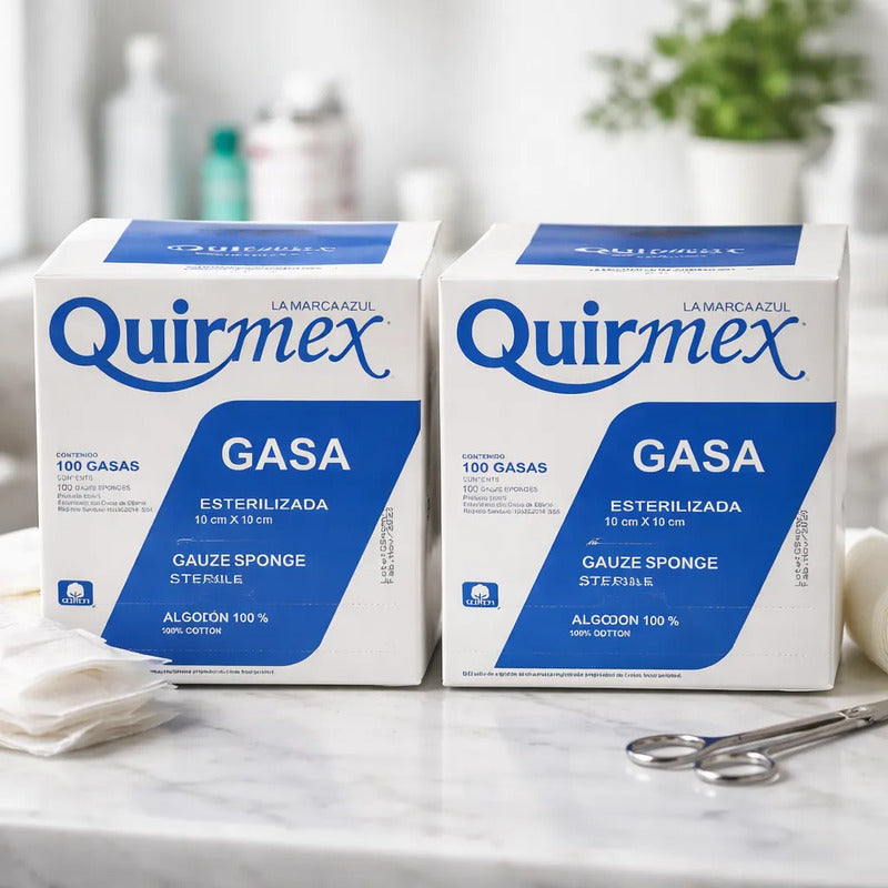 2 Cajas Gasas Esteriles Quirmex Absorbentes Álgodon 10x10cm Blanco
