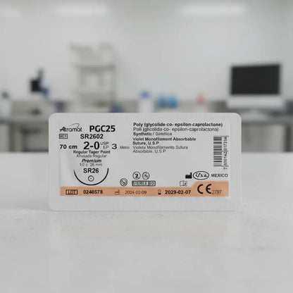 Sutura Atramat Pgc25 Tipo Monocryl Tamaños A Elegir Naranja 2-0 Redondo 26mm