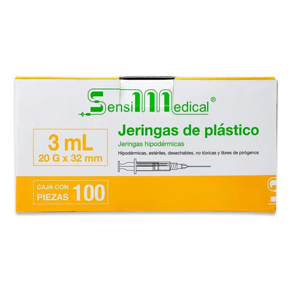 Jeringa HiPodérmica 3ml Con Aguja 20g Sensil Medical Desechable 100 Unidades 3 Ml