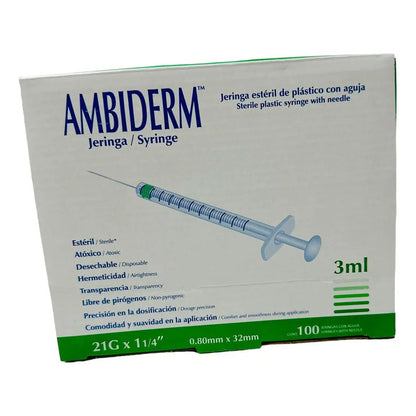 100 Jeringas De Plástico 3ml Con Aguja 21gx32mm Estéril Capa 3 Ml