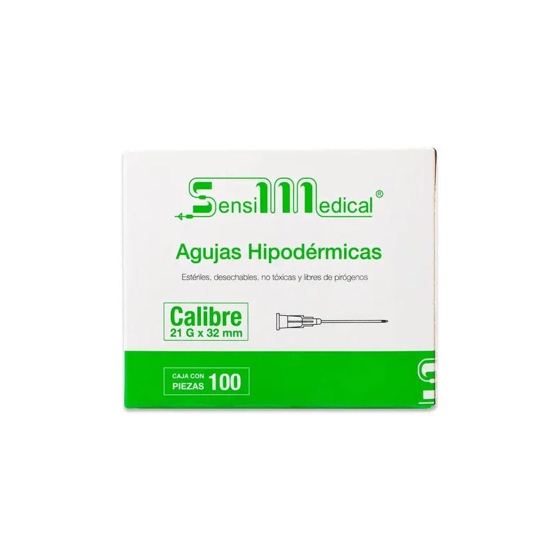 Aguja HiPodérmica Sensimedical 21gx32 Mm Verde Caja 100u Capacidad En Volumen 1 Ml