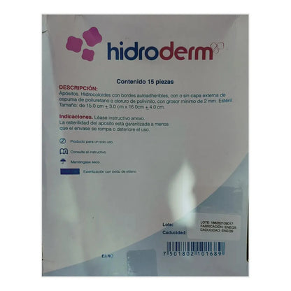 Caja Con 15 Piezas Apósito Hidrocoloide Hidroderm 15x21cm Amarillo