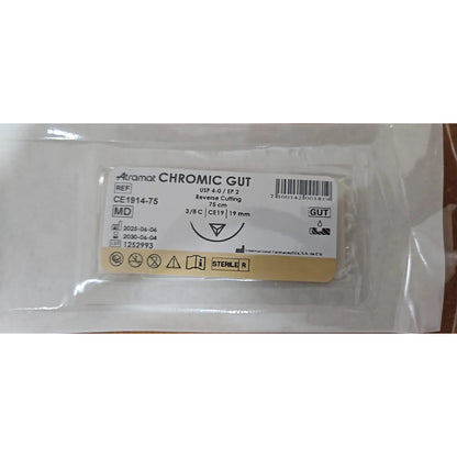 Sutura Atramat Catgut Cromico Tamaños A Elegir Beige 4-0 26mm Cortante 19mm