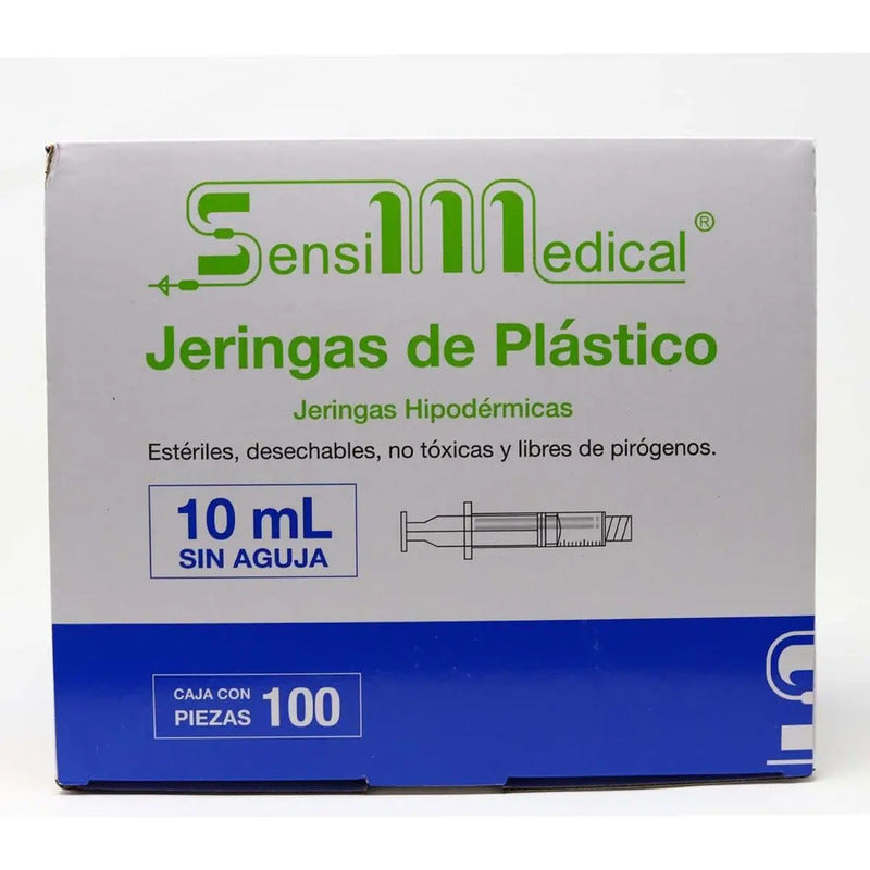 Jeringa HiPodérmica 10ml Sin Aguja Paquete 100 Sensi Medical 10 Ml