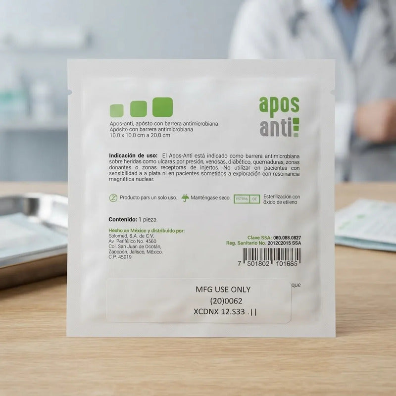 1 Aposito Antimicrobiano Apos-anti 10x10 A 20cm Uso Clinico Gris