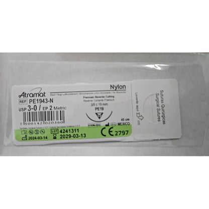 Sutura Atramat Nylon Tamaños A Elegir 3-0 Cortante 19mm