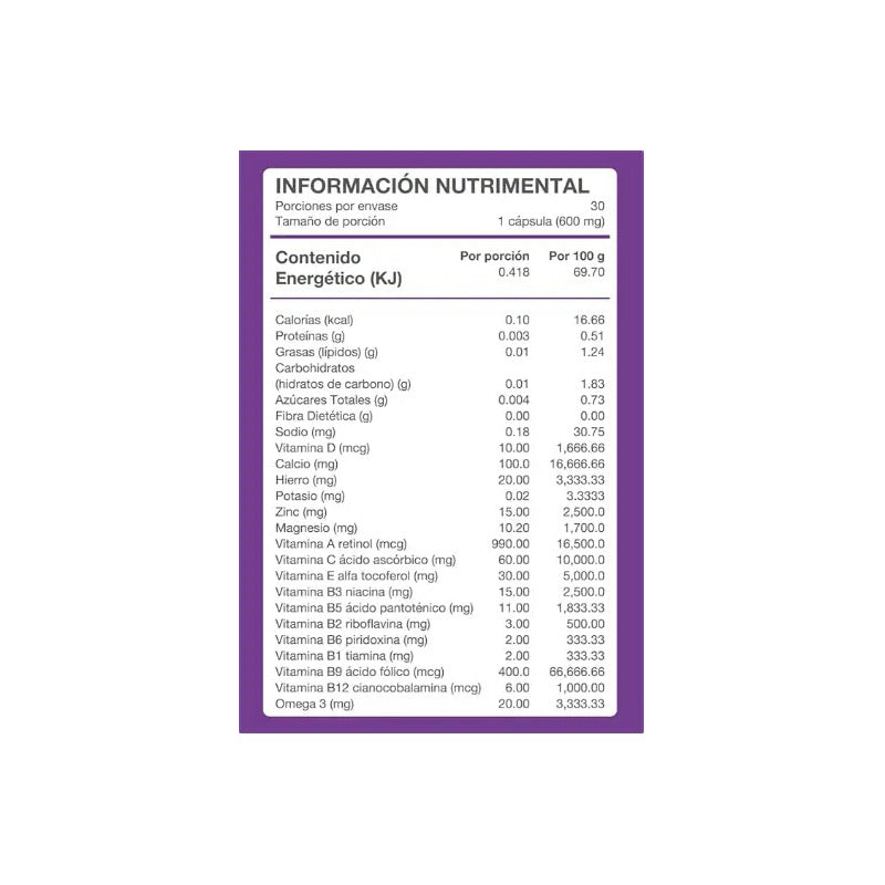 Suplemento Omega 3 Y Ácido Fólico Multivitamínico Mebipren 30 Cápsulas Sin Sabor