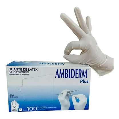 Guantes Descartables Ambiderm Plus Color Blanco Talla M De Látex Con Polvo X 100 Unidades