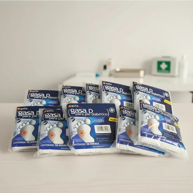 10 Bolsas De Gasa Pieddiabetico Estéril 10x10cm 10gasas C/u Blanco