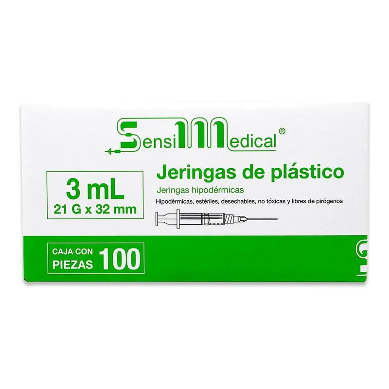 Caja 100 Jeringas Plásticas 3 Ml 21g X 32 Mm HiPodérmicas Descartables