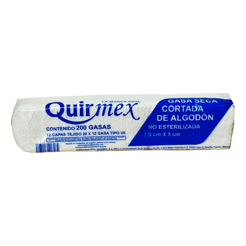 Gasas No Estériles Quirmex 7.5x5 Cm Paquete C/200 Piezas 12c Blanco