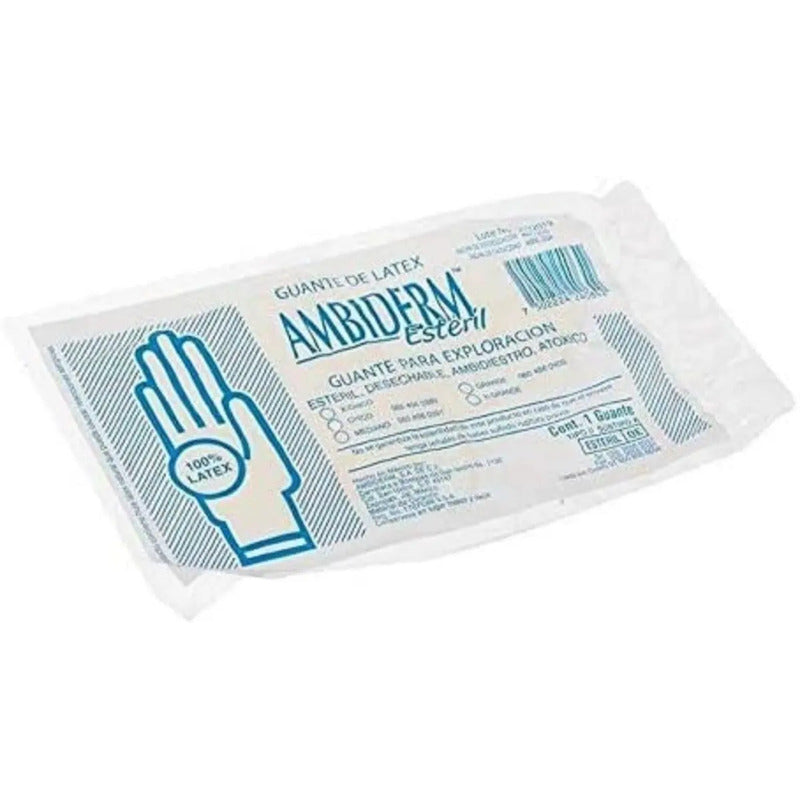 Guantes De Látex Estériles Ambiderm, Medianos, Con 100 Piezas Y Acabado Liso Natural M