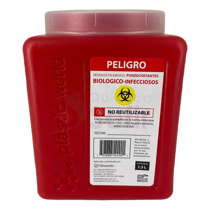 Bote Rpbi Contenedor Recolector 1.5 Lts Punzocortante Rojo