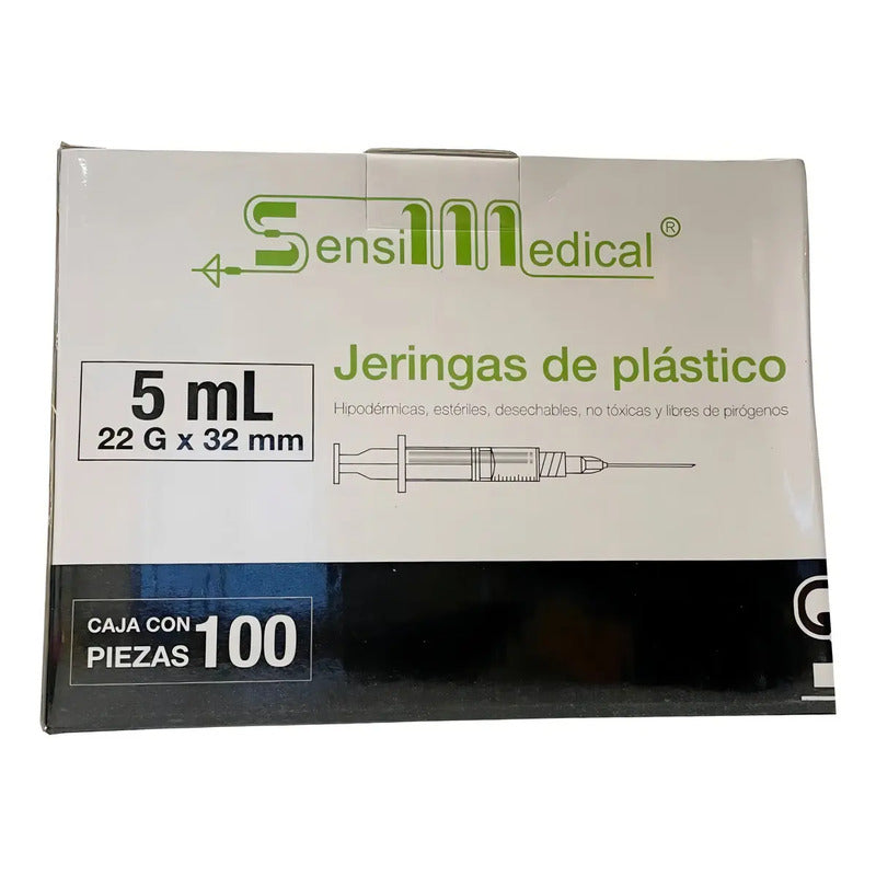Jeringa Sensimedical 5ml C/aguja 22gx32mm Negro Caja C/100pz Capacidad En Volumen 5 Ml