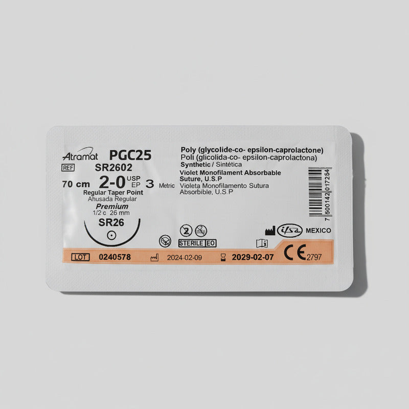 Sutura Atramat Pgc25 Tipo Monocryl Tamaños A Elegir Naranja 2-0 Redondo 26mm
