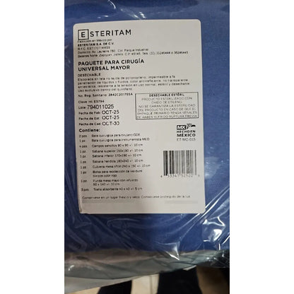 Paquete De Cirugia Mayor Para Cirugias En General Azul Lisa Universal