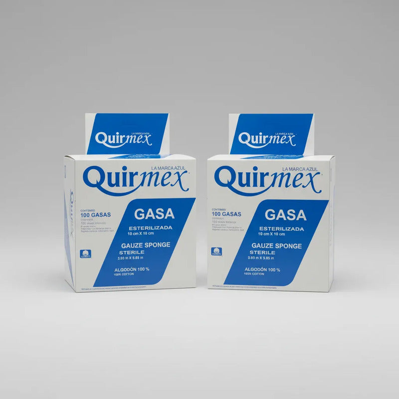 2 Cajas Gasas Esteriles Quirmex Absorbentes Álgodon 10x10cm Blanco
