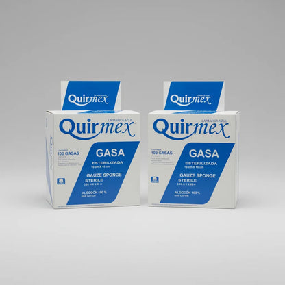 2 Cajas Gasas Esteriles Quirmex Absorbentes Álgodon 10x10cm Blanco