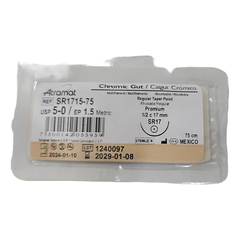 Sutura Atramat Catgut Cromico Tamaños A Elegir 5-0 Redondo 17mm