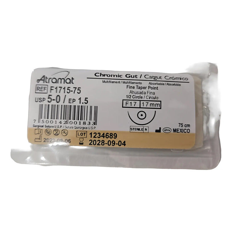 Sutura Atramat Catgut Cromico Tamaños A Elegir Beige 5-0 Redondo 17mm